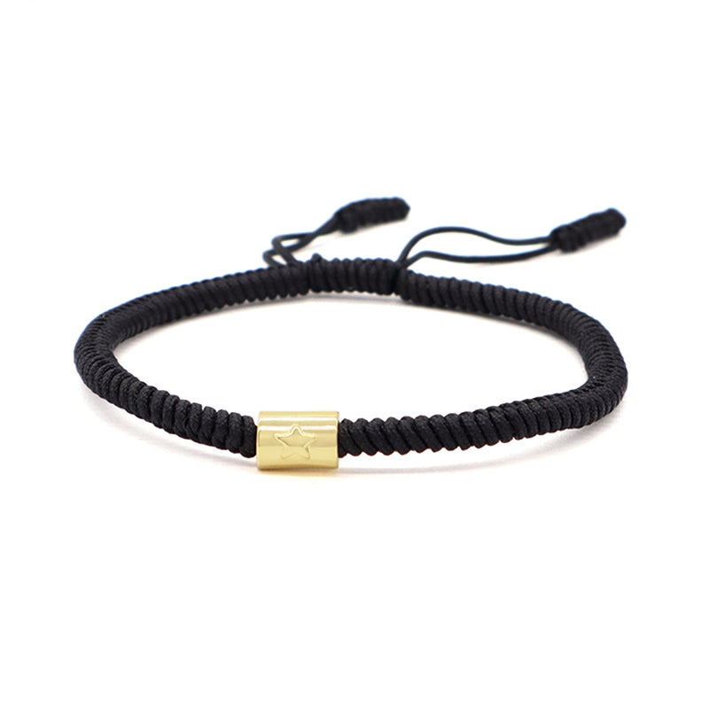 OEM Custom Wholesale Women Men Jewelry Ajustable Rope Woven Braided Handmade Macrame Gold Plated Cross Moon Star Charm Bracelet