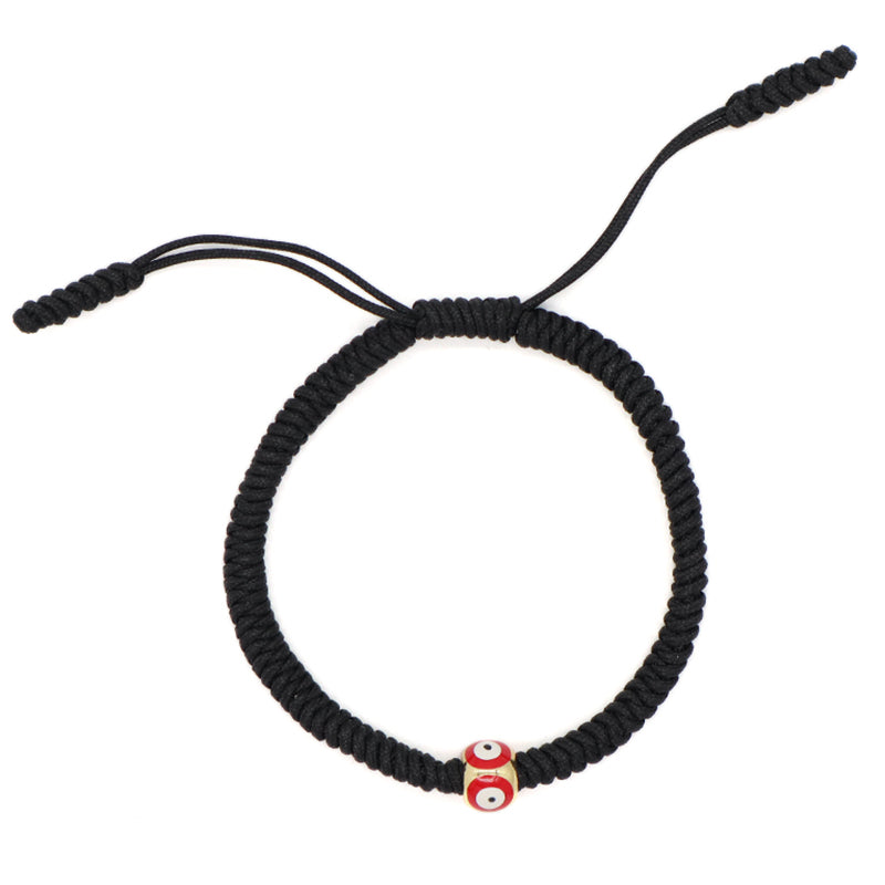 Customized OEM Handmade Wholesale Women Jewelry Ajustable Rope Woven Braided Macrame Gold Plated Enamel Evil Eyes Charm Bracelet