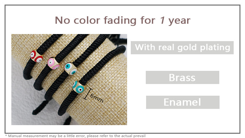 Customized OEM Handmade Wholesale Women Jewelry Ajustable Rope Woven Braided Macrame Gold Plated Enamel Evil Eyes Charm Bracelet