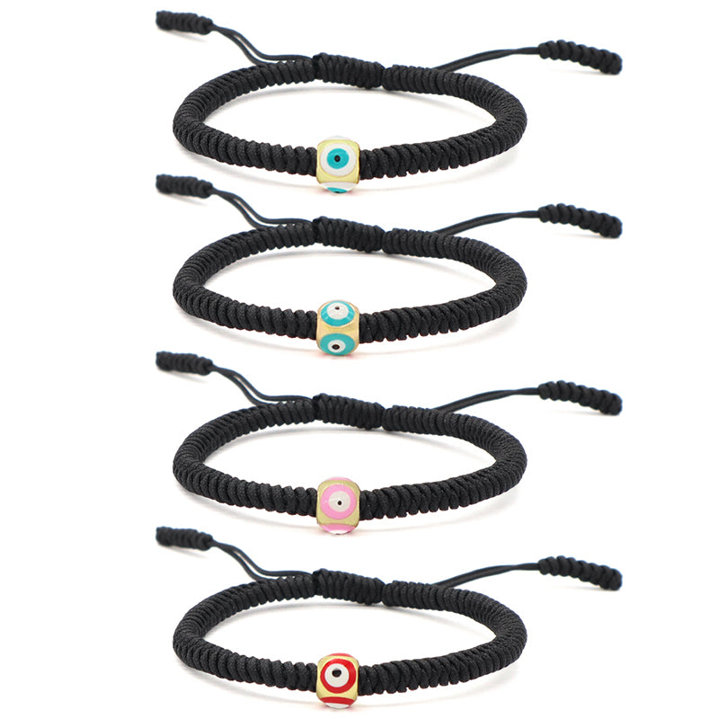 Customized OEM Handmade Wholesale Women Jewelry Ajustable Rope Woven Braided Macrame Gold Plated Enamel Evil Eyes Charm Bracelet