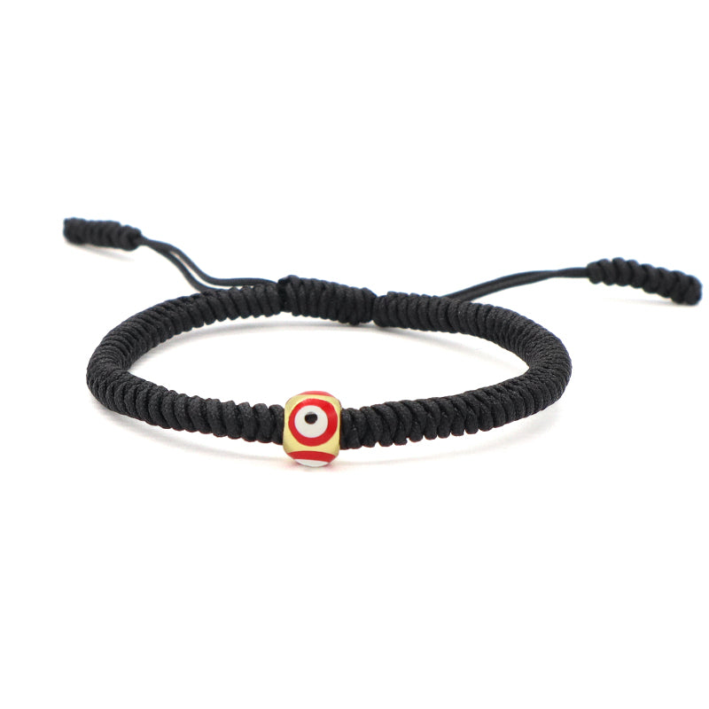 Customized OEM Handmade Wholesale Women Jewelry Ajustable Rope Woven Braided Macrame Gold Plated Enamel Evil Eyes Charm Bracelet
