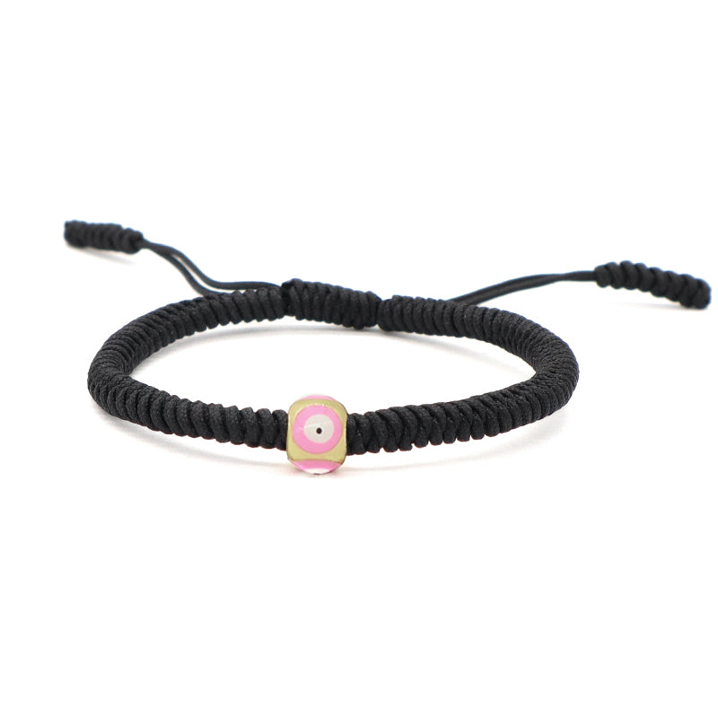 Customized OEM Handmade Wholesale Women Jewelry Ajustable Rope Woven Braided Macrame Gold Plated Enamel Evil Eyes Charm Bracelet