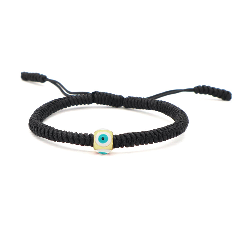 Customized OEM Handmade Wholesale Women Jewelry Ajustable Rope Woven Braided Macrame Gold Plated Enamel Evil Eyes Charm Bracelet