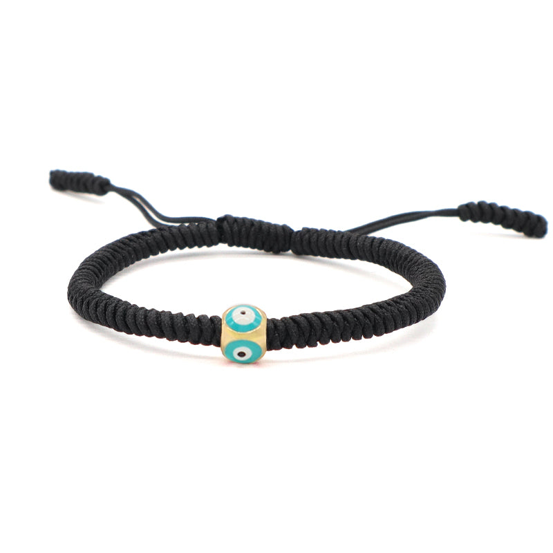Customized OEM Handmade Wholesale Women Jewelry Ajustable Rope Woven Braided Macrame Gold Plated Enamel Evil Eyes Charm Bracelet