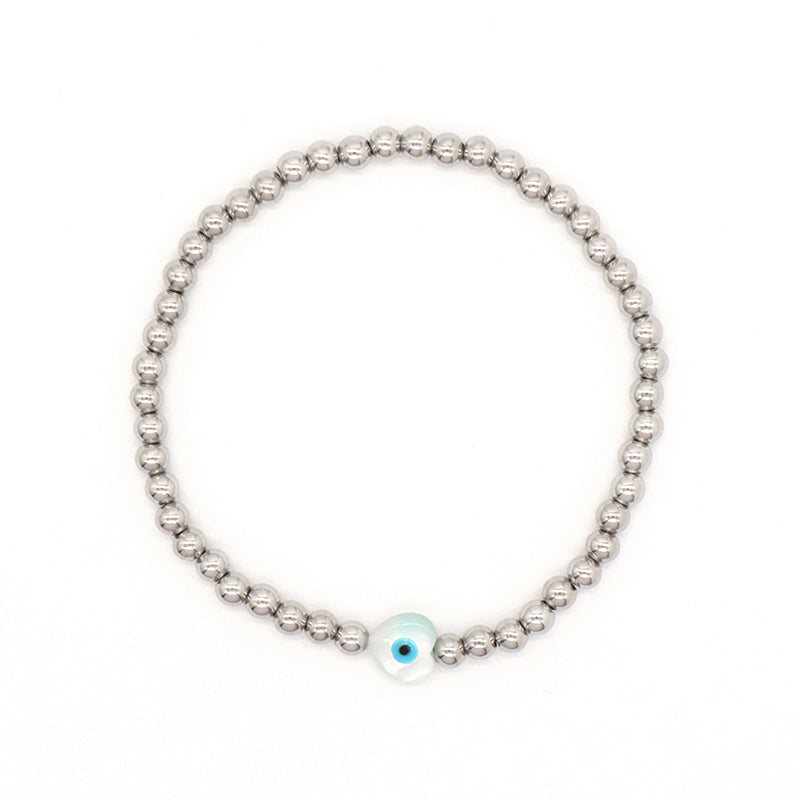 OEM Wholesale Fashion Custom Handmade Flower Butterfly Heart Star Evil Eyes Shell Charm Stainless Steel Beads Bracelet For Women