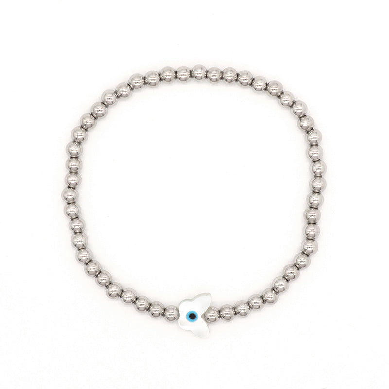 OEM Wholesale Fashion Custom Handmade Flower Butterfly Heart Star Evil Eyes Shell Charm Stainless Steel Beads Bracelet For Women