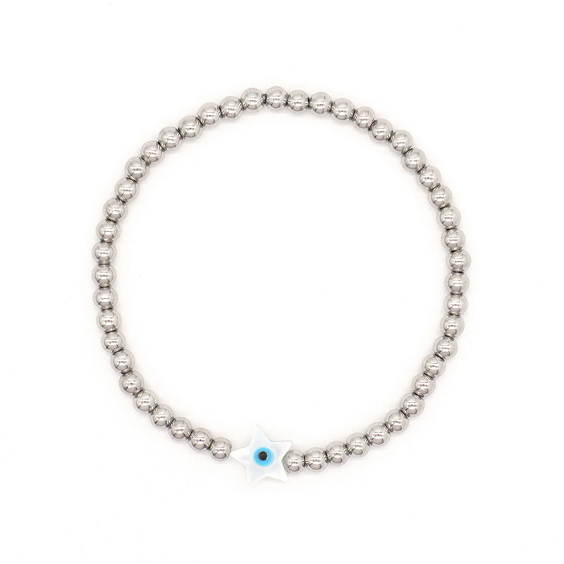 OEM Wholesale Fashion Custom Handmade Flower Butterfly Heart Star Evil Eyes Shell Charm Stainless Steel Beads Bracelet For Women