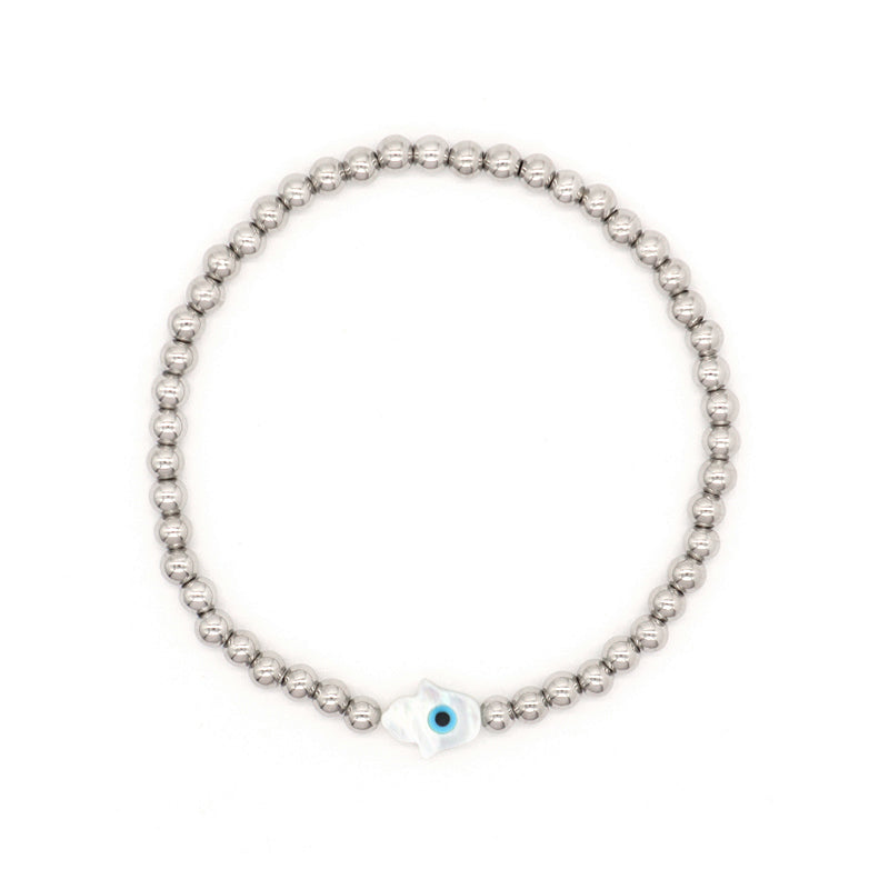 OEM Wholesale Fashion Custom Handmade Flower Butterfly Heart Star Evil Eyes Shell Charm Stainless Steel Beads Bracelet For Women