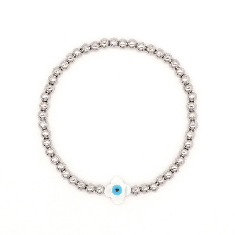 OEM Wholesale Fashion Custom Handmade Flower Butterfly Heart Star Evil Eyes Shell Charm Stainless Steel Beads Bracelet For Women