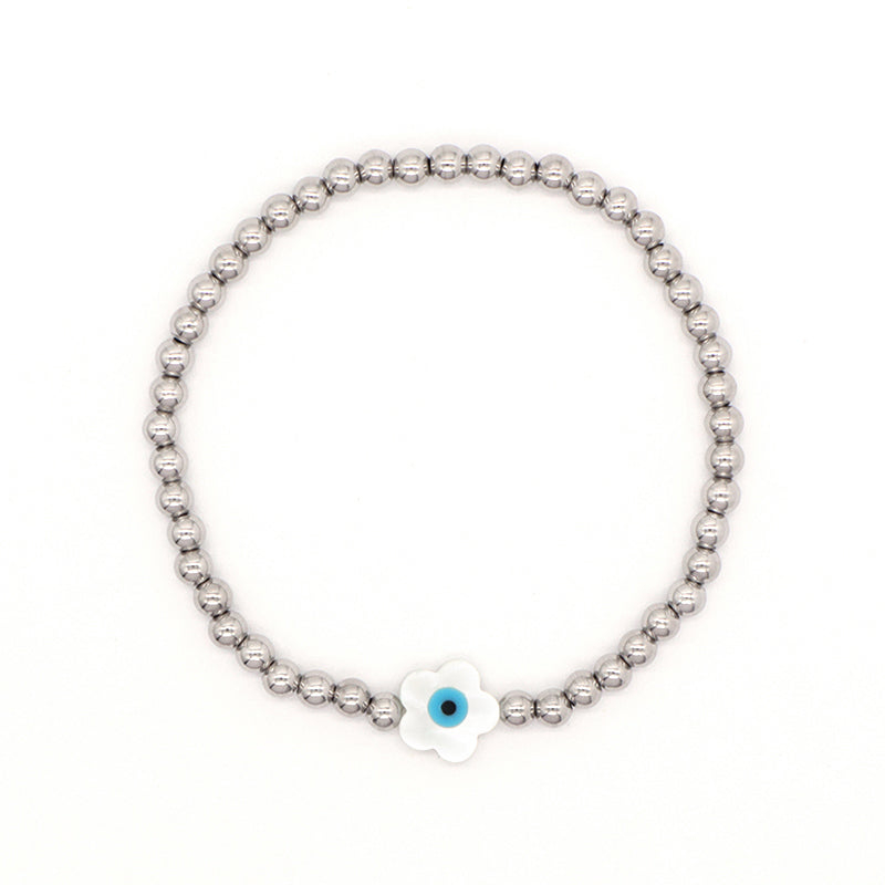 OEM Wholesale Fashion Custom Handmade Flower Butterfly Heart Star Evil Eyes Shell Charm Stainless Steel Beads Bracelet For Women