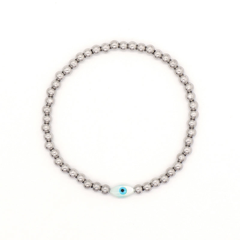 OEM Wholesale Fashion Custom Handmade Flower Butterfly Heart Star Evil Eyes Shell Charm Stainless Steel Beads Bracelet For Women