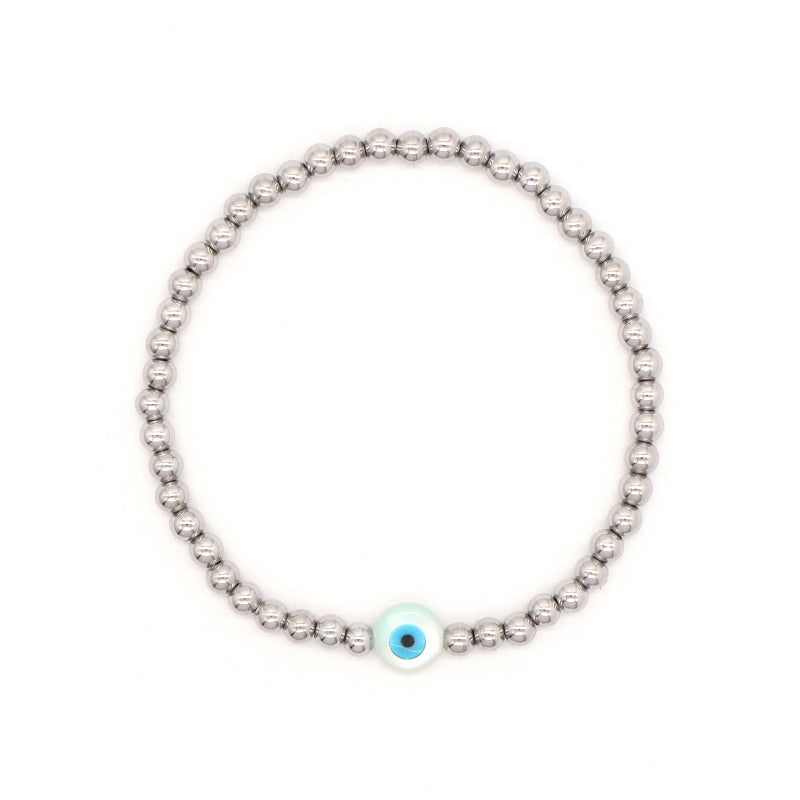 OEM Wholesale Fashion Custom Handmade Flower Butterfly Heart Star Evil Eyes Shell Charm Stainless Steel Beads Bracelet For Women