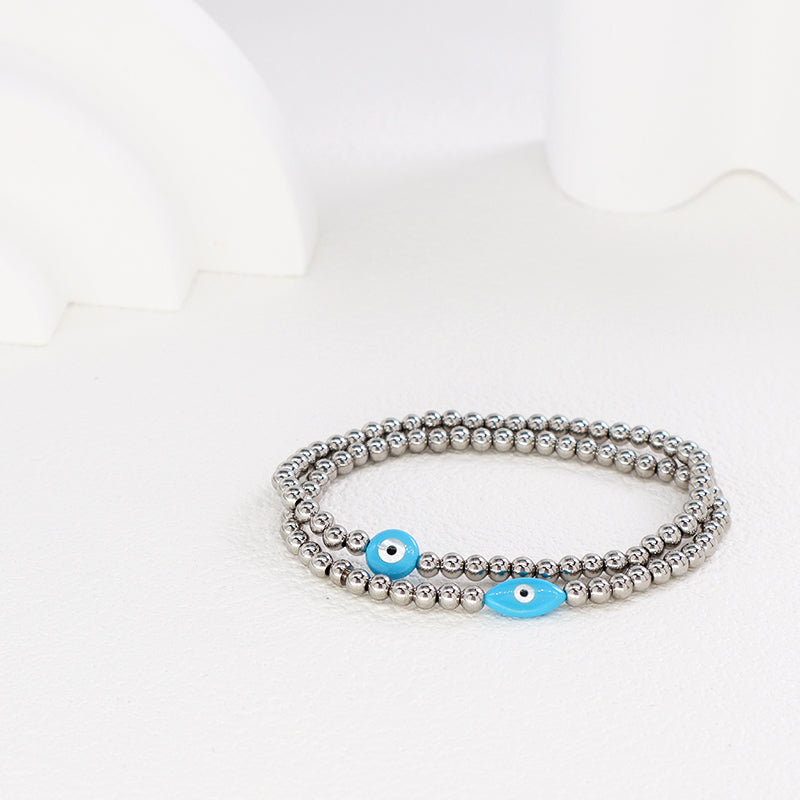 Fashionable OEM Wholesale Customized Blue Eyes Shell Charm Jewelry Handmade Stainless Steel Beads Evil Eyes Bracelet For Women