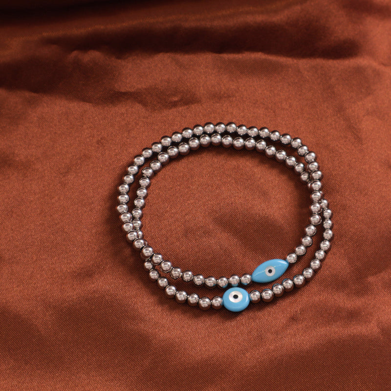 Fashionable OEM Wholesale Customized Blue Eyes Shell Charm Jewelry Handmade Stainless Steel Beads Evil Eyes Bracelet For Women