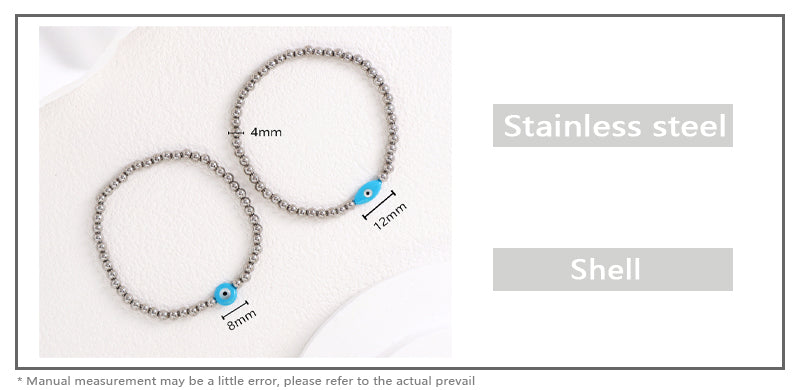 Fashionable OEM Wholesale Customized Blue Eyes Shell Charm Jewelry Handmade Stainless Steel Beads Evil Eyes Bracelet For Women