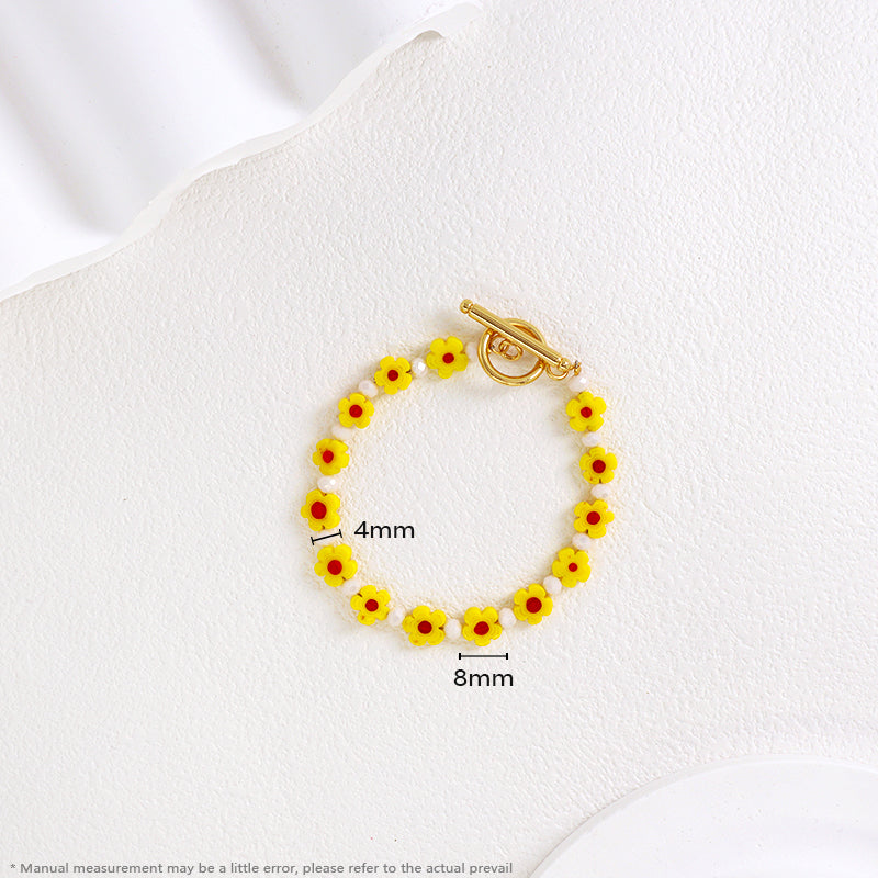 Wholesale Custom Cute Women Jewelry OT Clasp Handmade 4mm Glass Crystal Hard Pottery Flower Charm Boho Flower Girl Bracelet