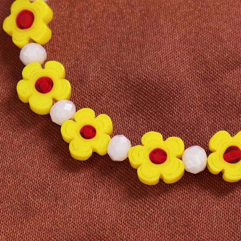 Wholesale Custom Cute Women Jewelry OT Clasp Handmade 4mm Glass Crystal Hard Pottery Flower Charm Boho Flower Girl Bracelet