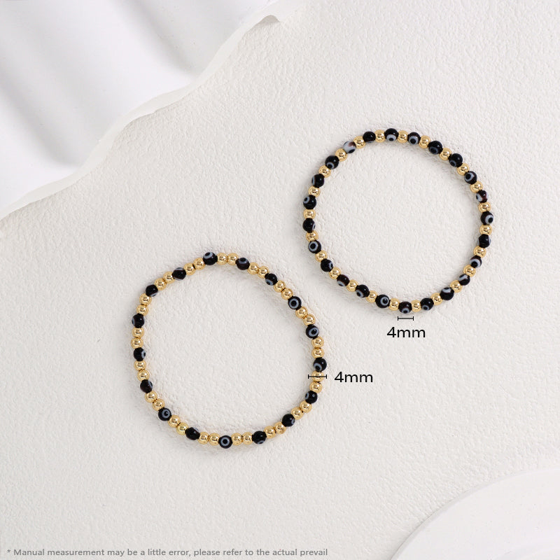 Customized OEM Wholesale Manufacture Fashion Handmade 4mm Gold Plated Coloured Glaze Evil Eyes Beads Bracelet For Women