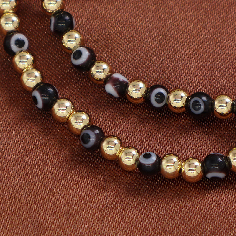 Customized OEM Wholesale Manufacture Fashion Handmade 4mm Gold Plated Coloured Glaze Evil Eyes Beads Bracelet For Women