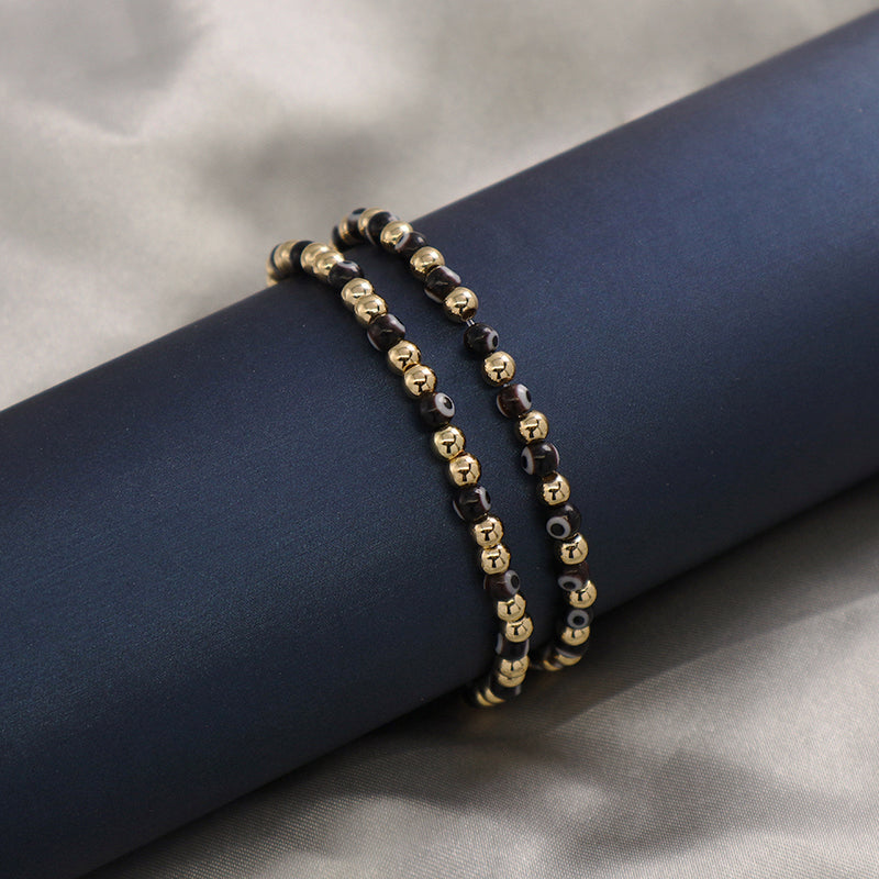 Customized OEM Wholesale Manufacture Fashion Handmade 4mm Gold Plated Coloured Glaze Evil Eyes Beads Bracelet For Women