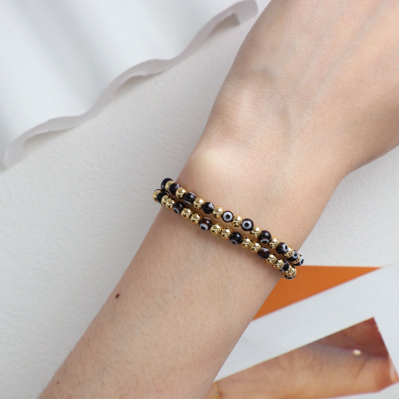 Customized OEM Wholesale Manufacture Fashion Handmade 4mm Gold Plated Coloured Glaze Evil Eyes Beads Bracelet For Women