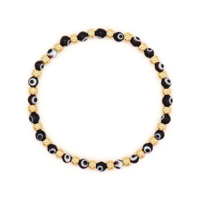 Customized OEM Wholesale Manufacture Fashion Handmade 4mm Gold Plated Coloured Glaze Evil Eyes Beads Bracelet For Women