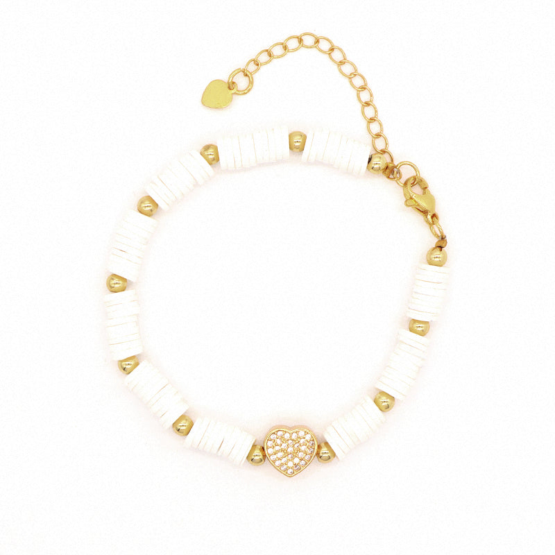Wholesale Custom Factory Fashion Jewelry Ajustable Handmade White CZ Heart Shell Cross Polymer Clay Bracelet For Women Girl