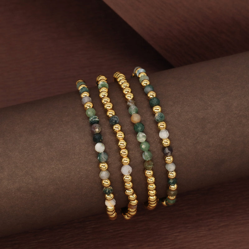 Hot Selling Wholesale Custom Fashion Gold Plated Beads Handmade Elastic 4mm Natural Stone Yoga Beaded Bracelet For Women Gift