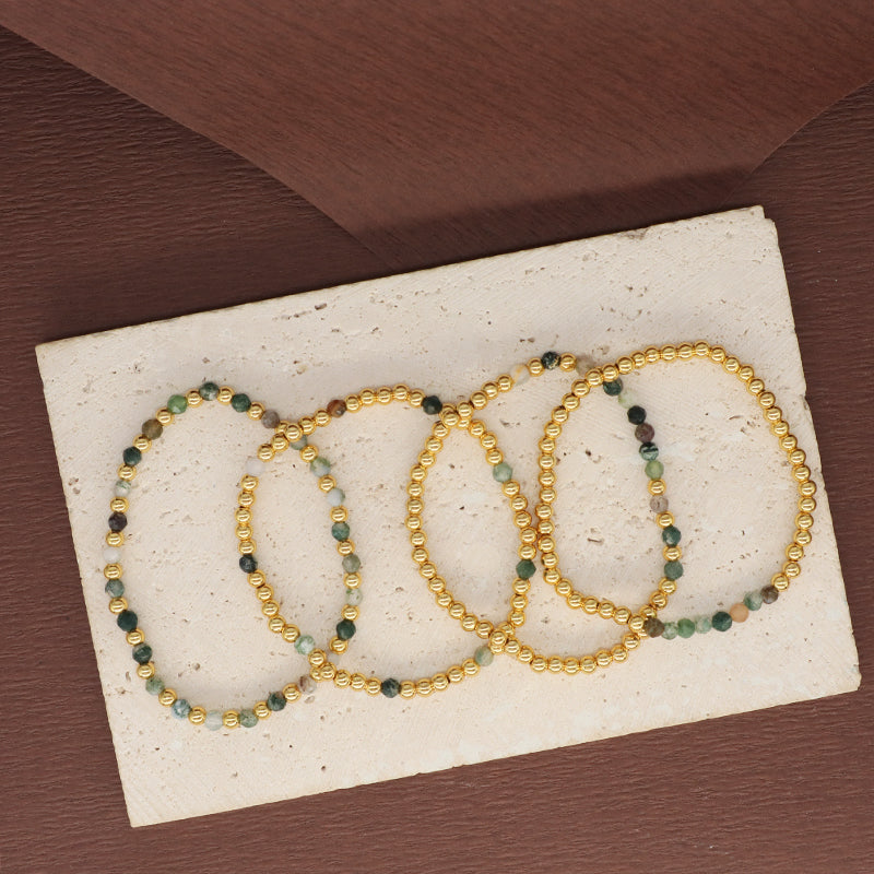 Hot Selling Wholesale Custom Fashion Gold Plated Beads Handmade Elastic 4mm Natural Stone Yoga Beaded Bracelet For Women Gift