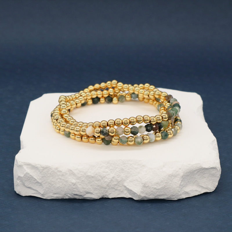 Hot Selling Wholesale Custom Fashion Gold Plated Beads Handmade Elastic 4mm Natural Stone Yoga Beaded Bracelet For Women Gift