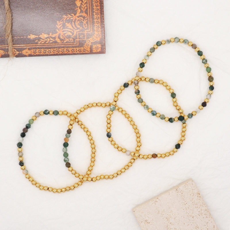 Hot Selling Wholesale Custom Fashion Gold Plated Beads Handmade Elastic 4mm Natural Stone Yoga Beaded Bracelet For Women Gift
