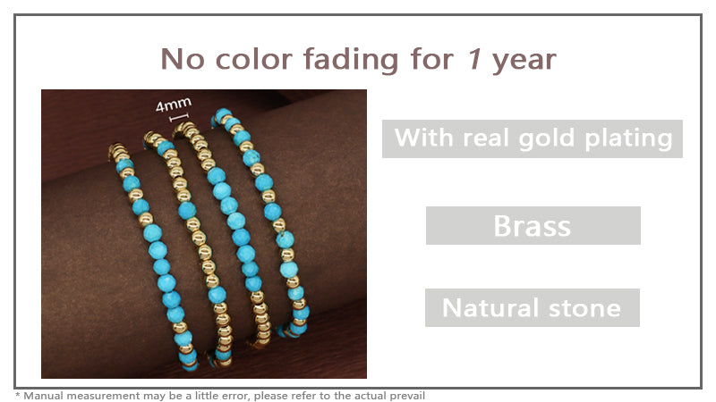 New Bulk Sale Custom Fashion 4mm Gold Plated Beaded Blue Handmade Elastic Gemstone Natural Stone Beads Bracelet For Women Gift