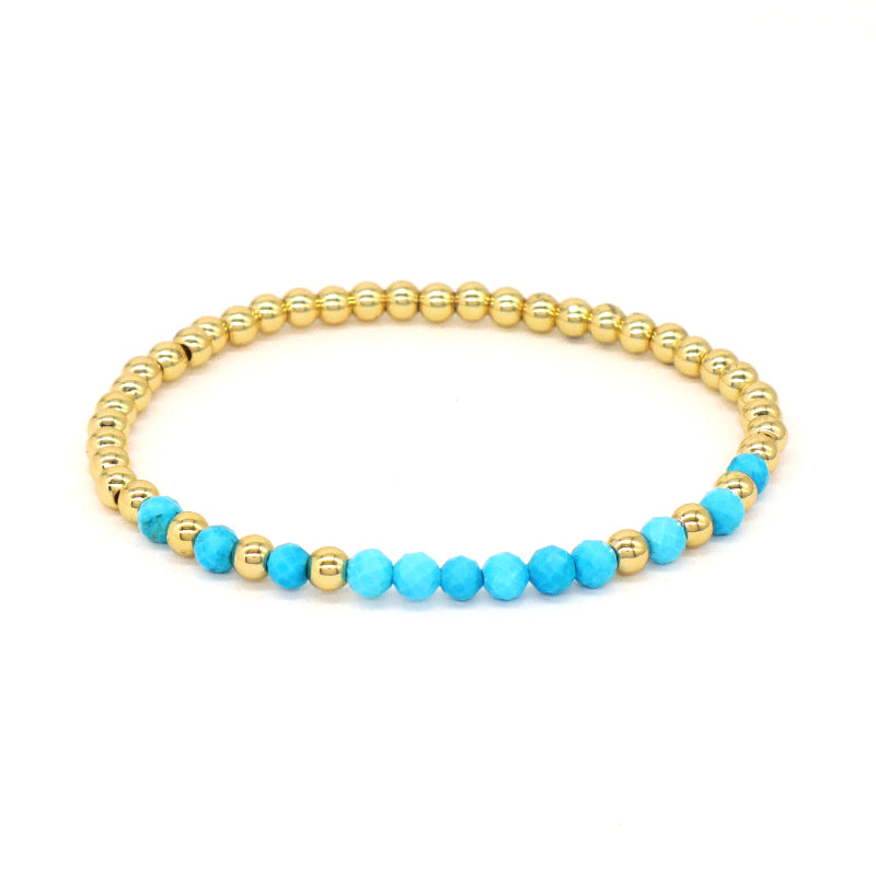 New Bulk Sale Custom Fashion 4mm Gold Plated Beaded Blue Handmade Elastic Gemstone Natural Stone Beads Bracelet For Women Gift