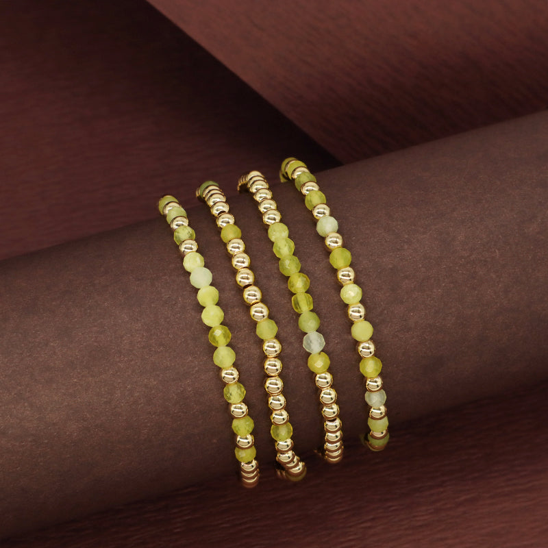 4mm Gold Plated Brass Beaded Wholesale Custom Fashionable Gift Handmade Elastic Gemstone Natural Stone Beads Bracelet For Women