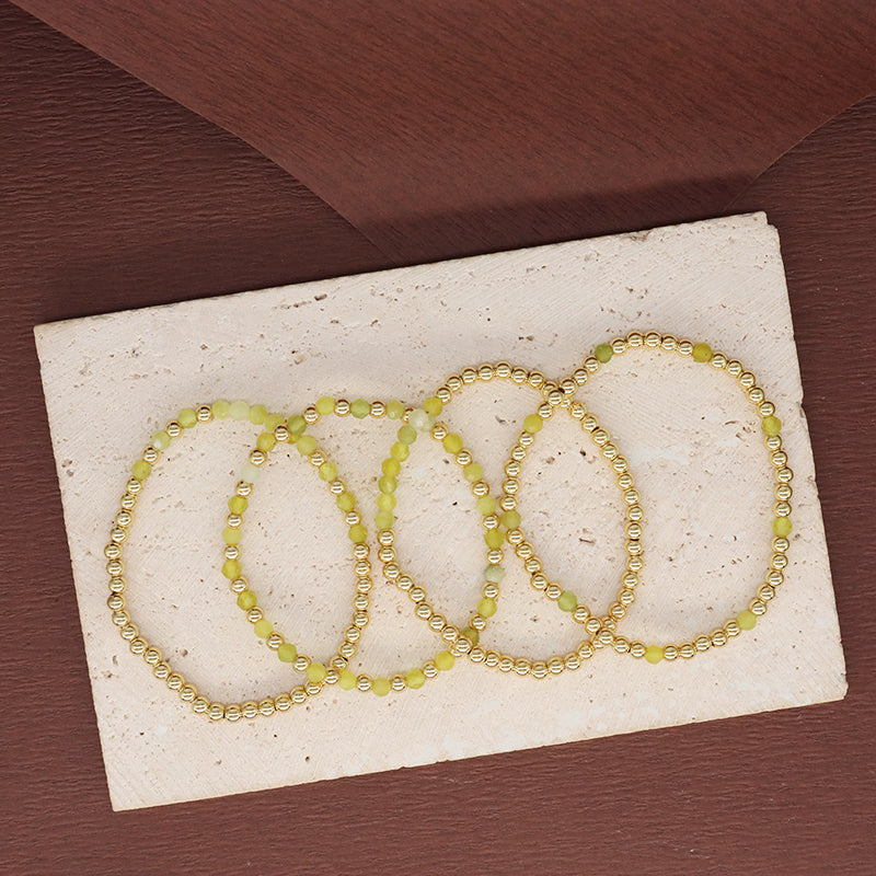 4mm Gold Plated Brass Beaded Wholesale Custom Fashionable Gift Handmade Elastic Gemstone Natural Stone Beads Bracelet For Women