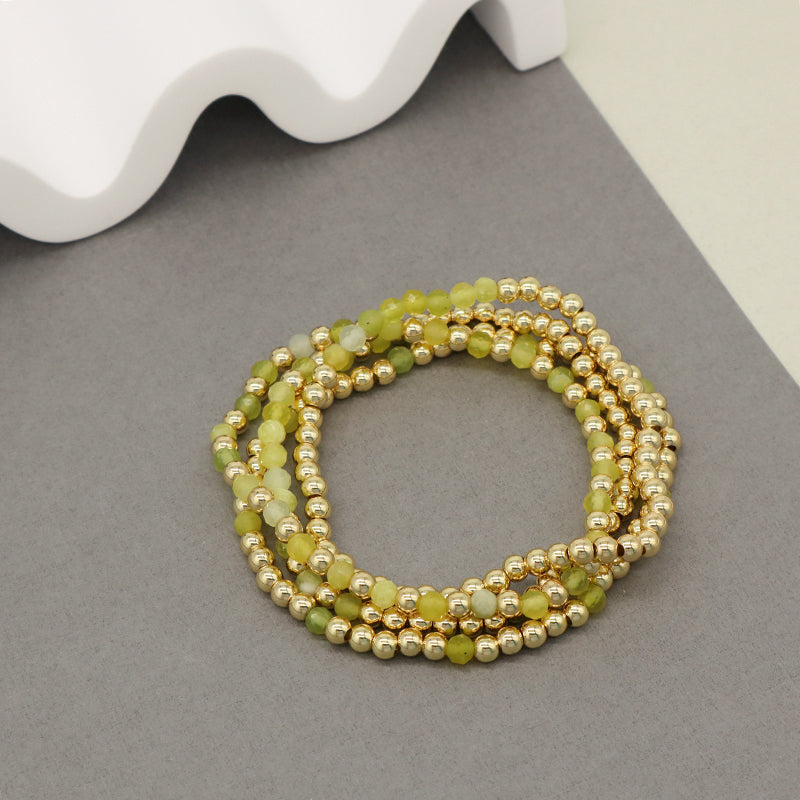 4mm Gold Plated Brass Beaded Wholesale Custom Fashionable Gift Handmade Elastic Gemstone Natural Stone Beads Bracelet For Women
