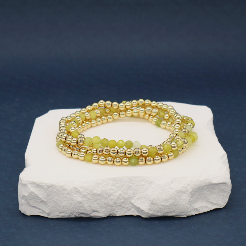 4mm Gold Plated Brass Beaded Wholesale Custom Fashionable Gift Handmade Elastic Gemstone Natural Stone Beads Bracelet For Women