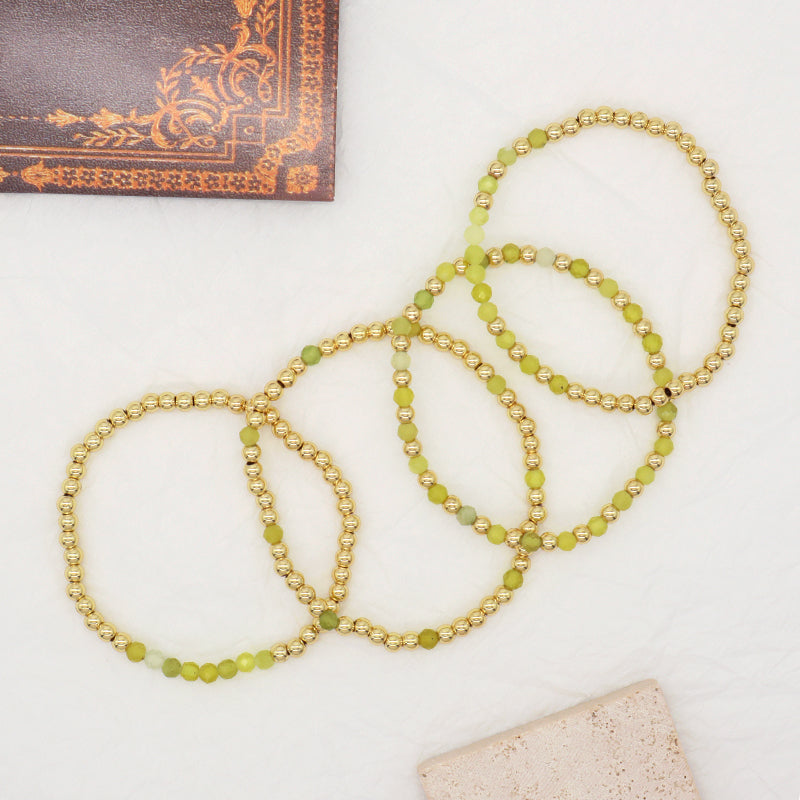 4mm Gold Plated Brass Beaded Wholesale Custom Fashionable Gift Handmade Elastic Gemstone Natural Stone Beads Bracelet For Women