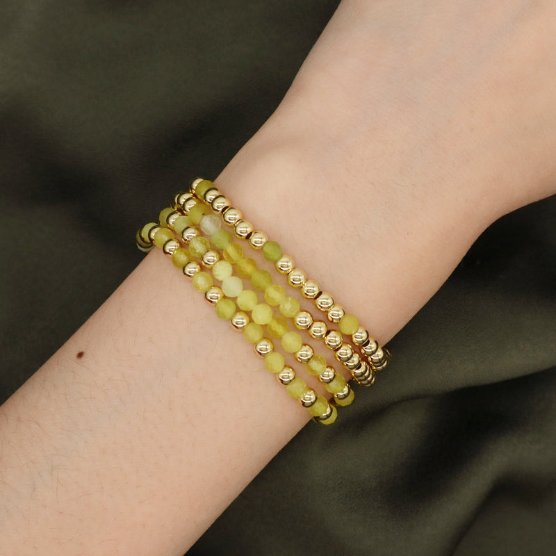 4mm Gold Plated Brass Beaded Wholesale Custom Fashionable Gift Handmade Elastic Gemstone Natural Stone Beads Bracelet For Women