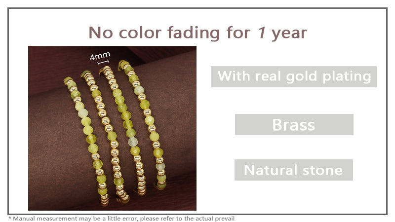 4mm Gold Plated Brass Beaded Wholesale Custom Fashionable Gift Handmade Elastic Gemstone Natural Stone Beads Bracelet For Women
