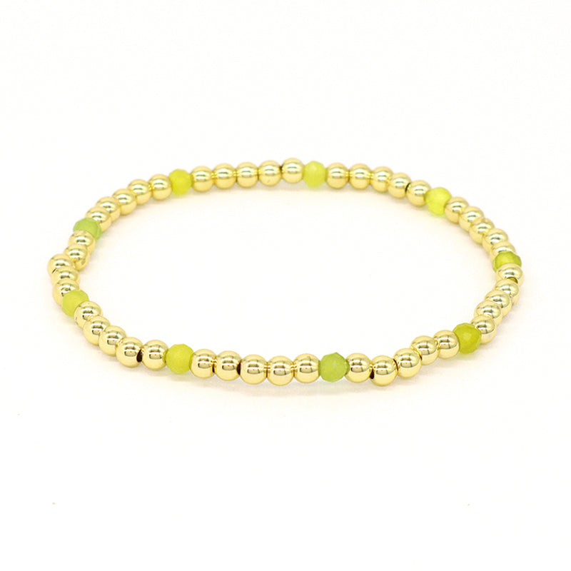 4mm Gold Plated Brass Beaded Wholesale Custom Fashionable Gift Handmade Elastic Gemstone Natural Stone Beads Bracelet For Women