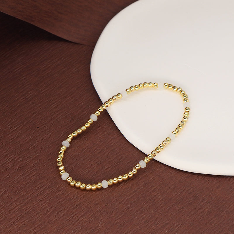 Hot Women Jewelry Fashion Wholesale Handmade Custom Gift Gold Plated Beaded Elastic 3mm Gemstone Natural Stone Beads Bracelet