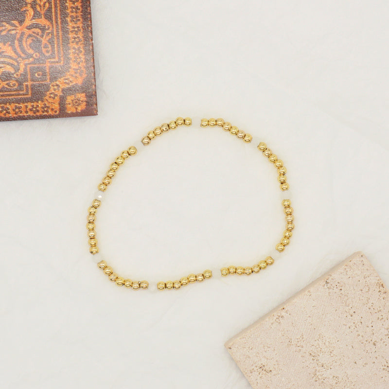 Hot Women Jewelry Fashion Wholesale Handmade Custom Gift Gold Plated Beaded Elastic 3mm Gemstone Natural Stone Beads Bracelet