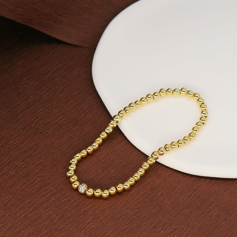 Simple Design Customized China Factory Fashion Women Jewelry Wholesale Handmade Gift CZ Gold Plated Elastic 4mm Beaded Bracelet