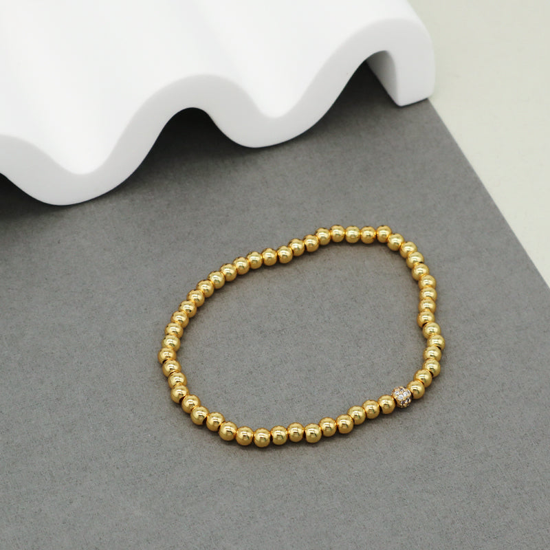 Simple Design Customized China Factory Fashion Women Jewelry Wholesale Handmade Gift CZ Gold Plated Elastic 4mm Beaded Bracelet