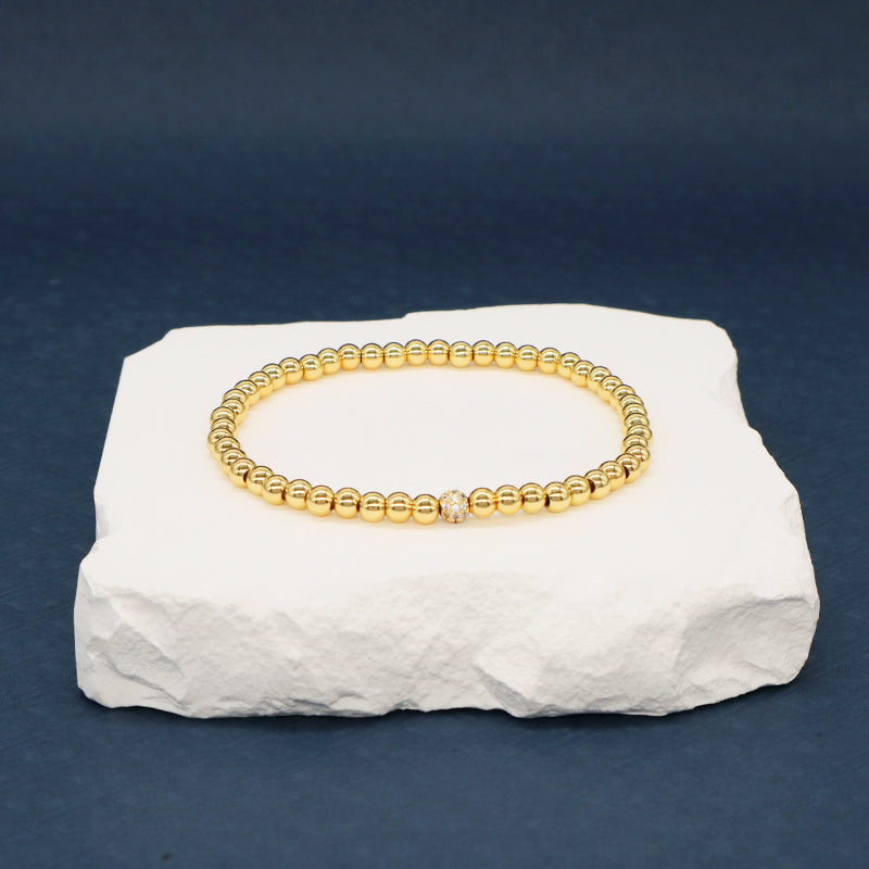 Simple Design Customized China Factory Fashion Women Jewelry Wholesale Handmade Gift CZ Gold Plated Elastic 4mm Beaded Bracelet