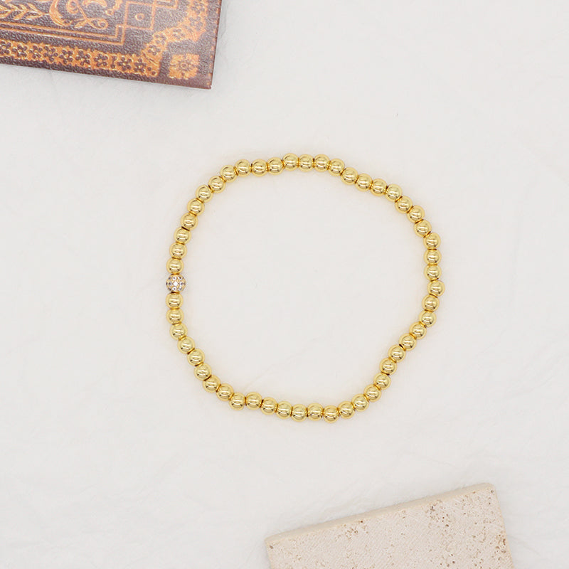 Simple Design Customized China Factory Fashion Women Jewelry Wholesale Handmade Gift CZ Gold Plated Elastic 4mm Beaded Bracelet