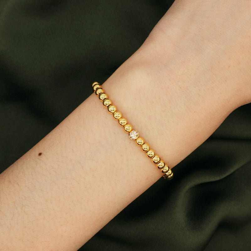 Simple Design Customized China Factory Fashion Women Jewelry Wholesale Handmade Gift CZ Gold Plated Elastic 4mm Beaded Bracelet