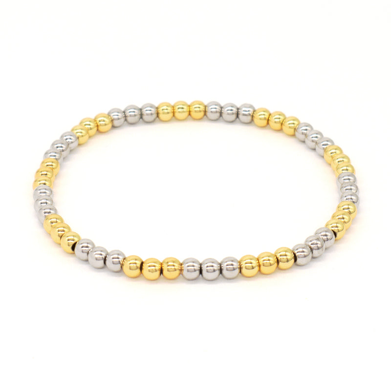 Trendy Women Jewelry Manufacture OEM Custom Factory Wholesale Handmade Gift Rhodium Gold Plated Elastic 4mm Brass Beads Bracelet