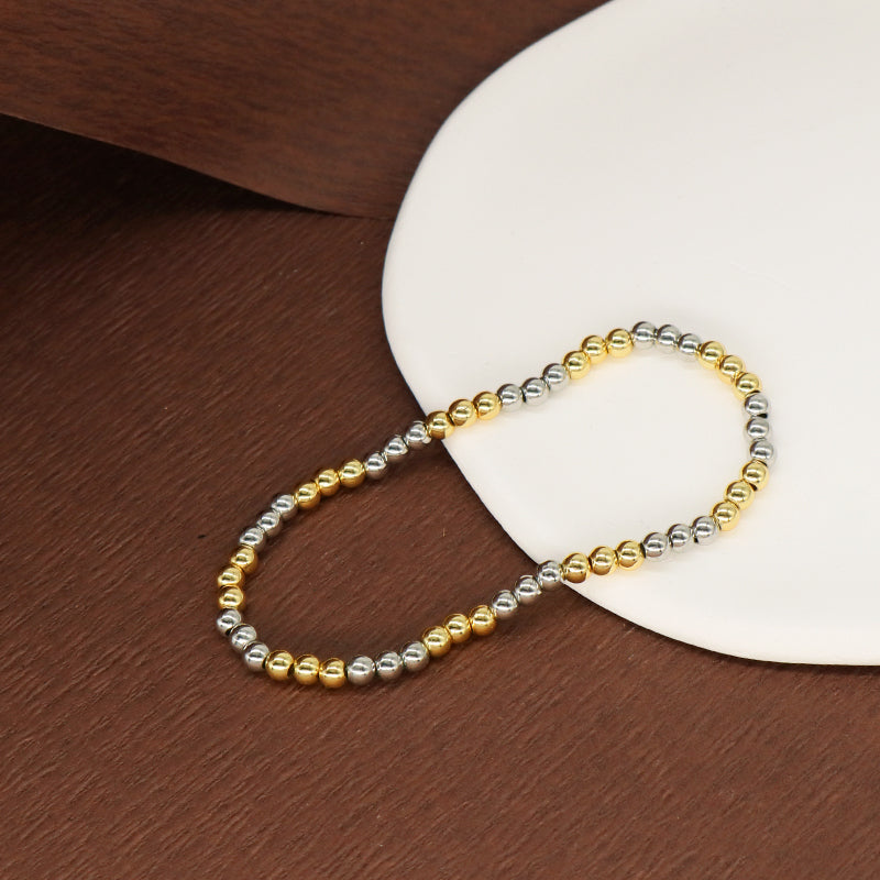 Trendy Women Jewelry Manufacture OEM Custom Factory Wholesale Handmade Gift Rhodium Gold Plated Elastic 4mm Brass Beads Bracelet